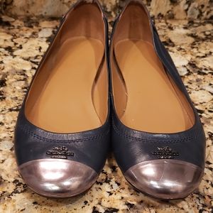 Coach Flats 7.5 Navy Blue Silver Toe